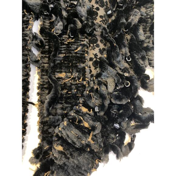 Black Chenille Velvet Beaded Shawl Vintage OS Soft Costume Lined Women’s Fancy - Picture 11 of 13